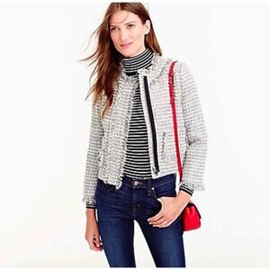 J.Crew Silver Metallic Grey Tweed Tweed Wool Blend Lady Jacket‎ Blazer Size 10